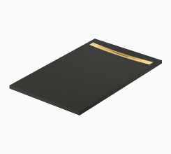 KONTRA by Meissen Keramik140 x 90 shower tray, black, outflow cover gold brush
